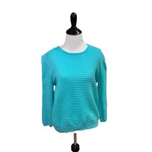 Peter Hahn Women's L Large Knit Sweater Nubby Textured Turquoise 100% Cotton